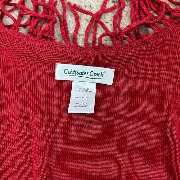 Coldwater Creek Red Fringe Sweater Cape Shawl Poncho Wrap One Size Women's - Picture 5 of 5